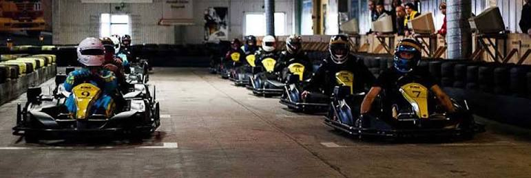 Drivers lined up on the grid at Kartcenter Rostock